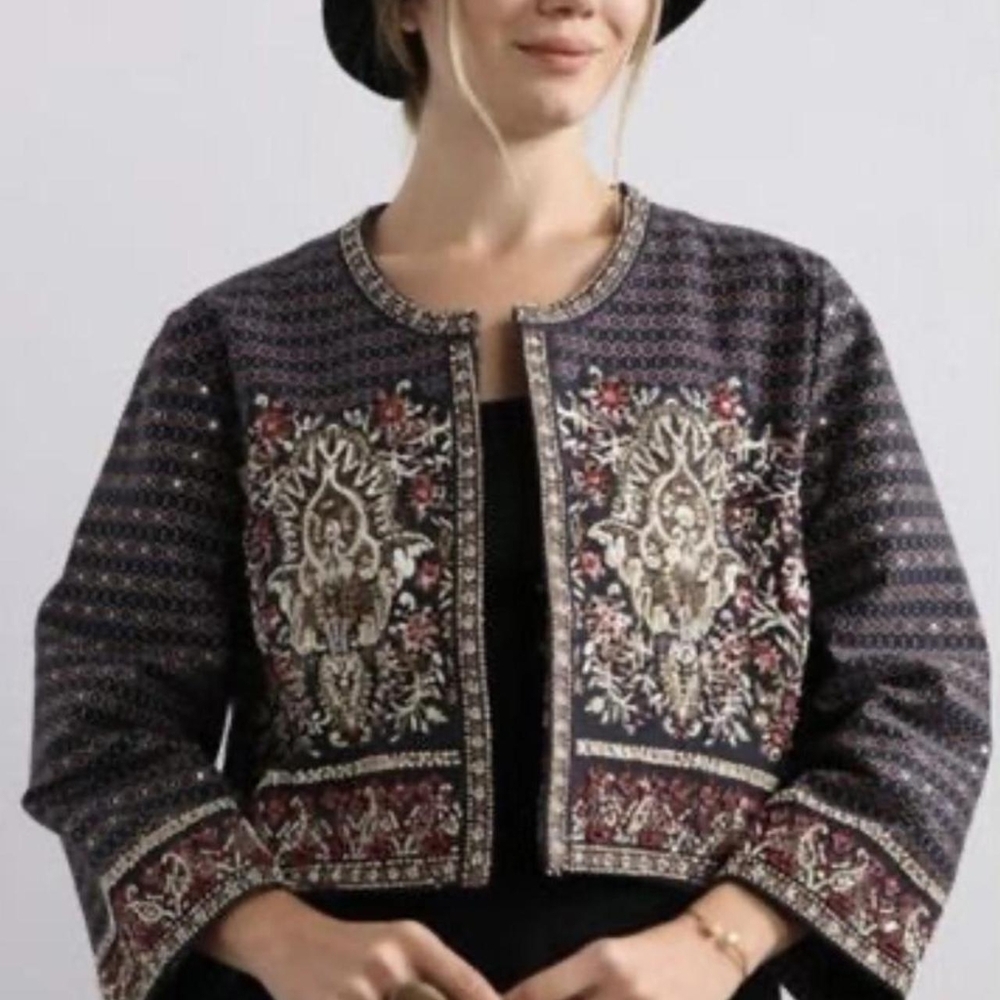 Soft Surroundings Women's Blazer - Black and Cream Size XL